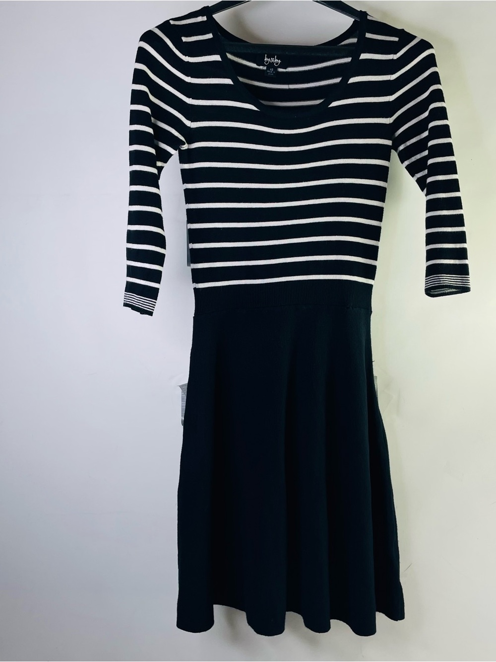 by & by Black and White Striped Fit-and-Flare Midi Dress